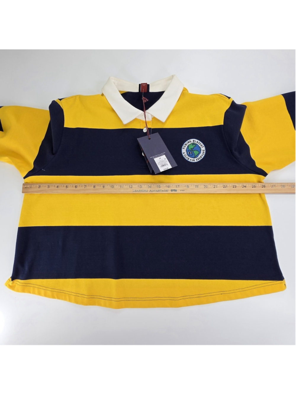 Rowing Blazers Rugby Shirt Womens 2X Yellow Navy Stripe Cropped Prep - Picture 12 of 16